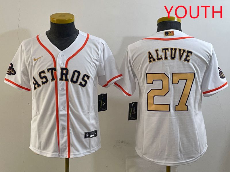 Youth Houston Astros #27 Altuve White Gold Game 2025 Nike MLB Jersey style 2
